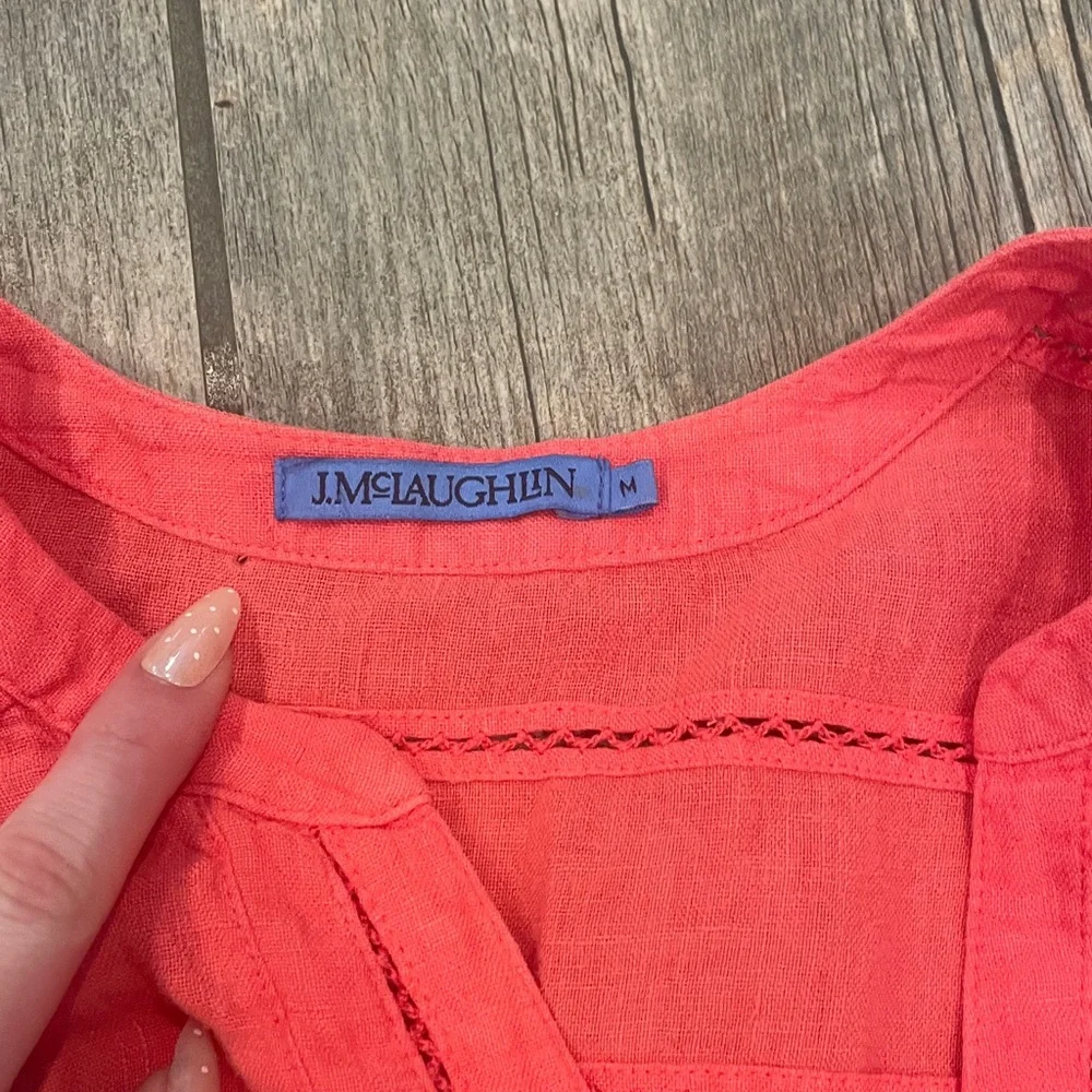 J. Mclaughlin Nylee Linen Mini Dress 3/4 sleeve Pockets Coral dress - Picture 5 of 7